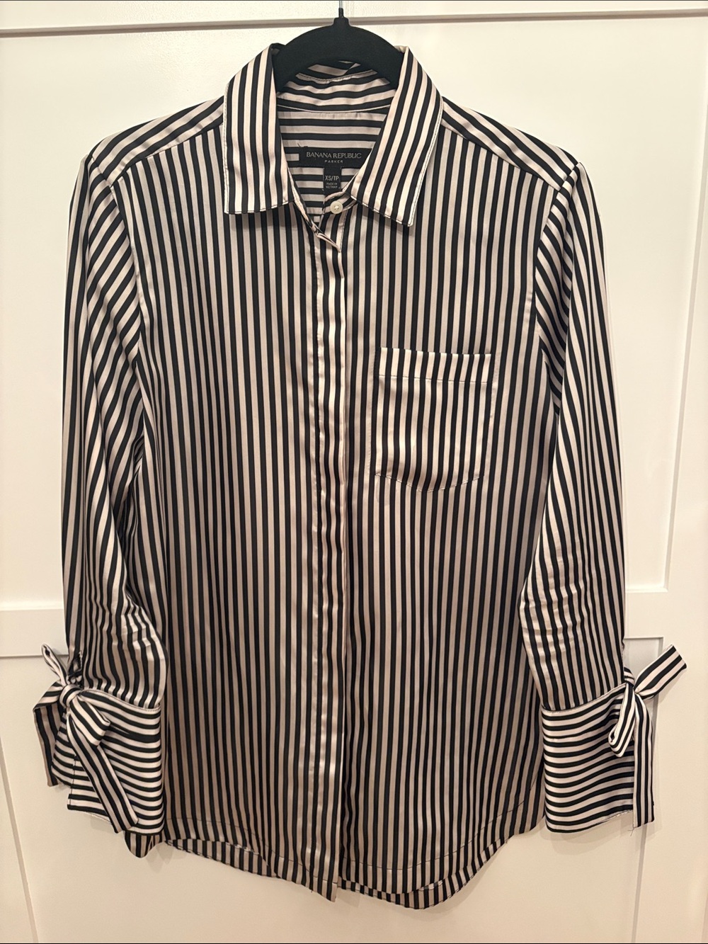 Banana Republic Women’s Black and White Striped Button-Down Shirt